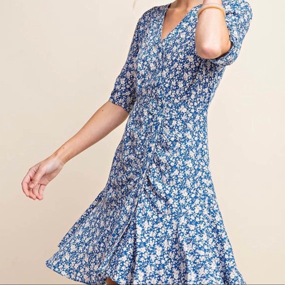 NEW Beautiful blue granny floral flared dress